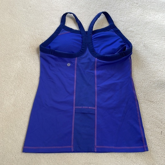 Lululemon Luon Tank Top in Vibrant Purple and Navy Straps w Mesh Pocket on Back - Picture 3 of 7